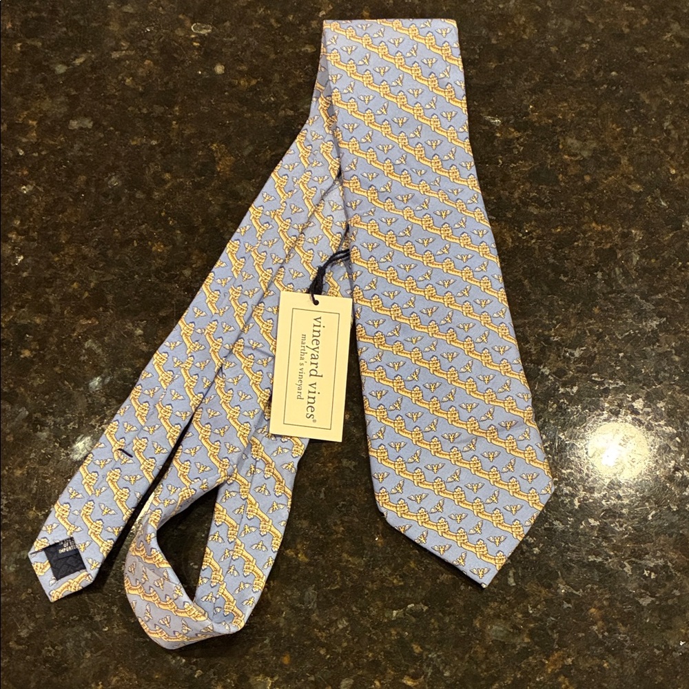 Vineyard Vines Men's Tie in Light Blue and Gold